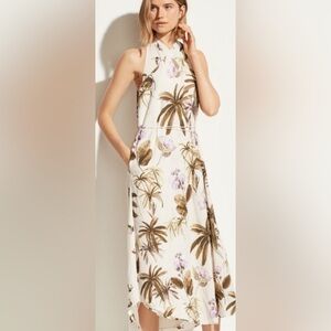 VINCE NWT Mixed Tropical Garden Asymmetrical Hem Halter Midi Dress Size L